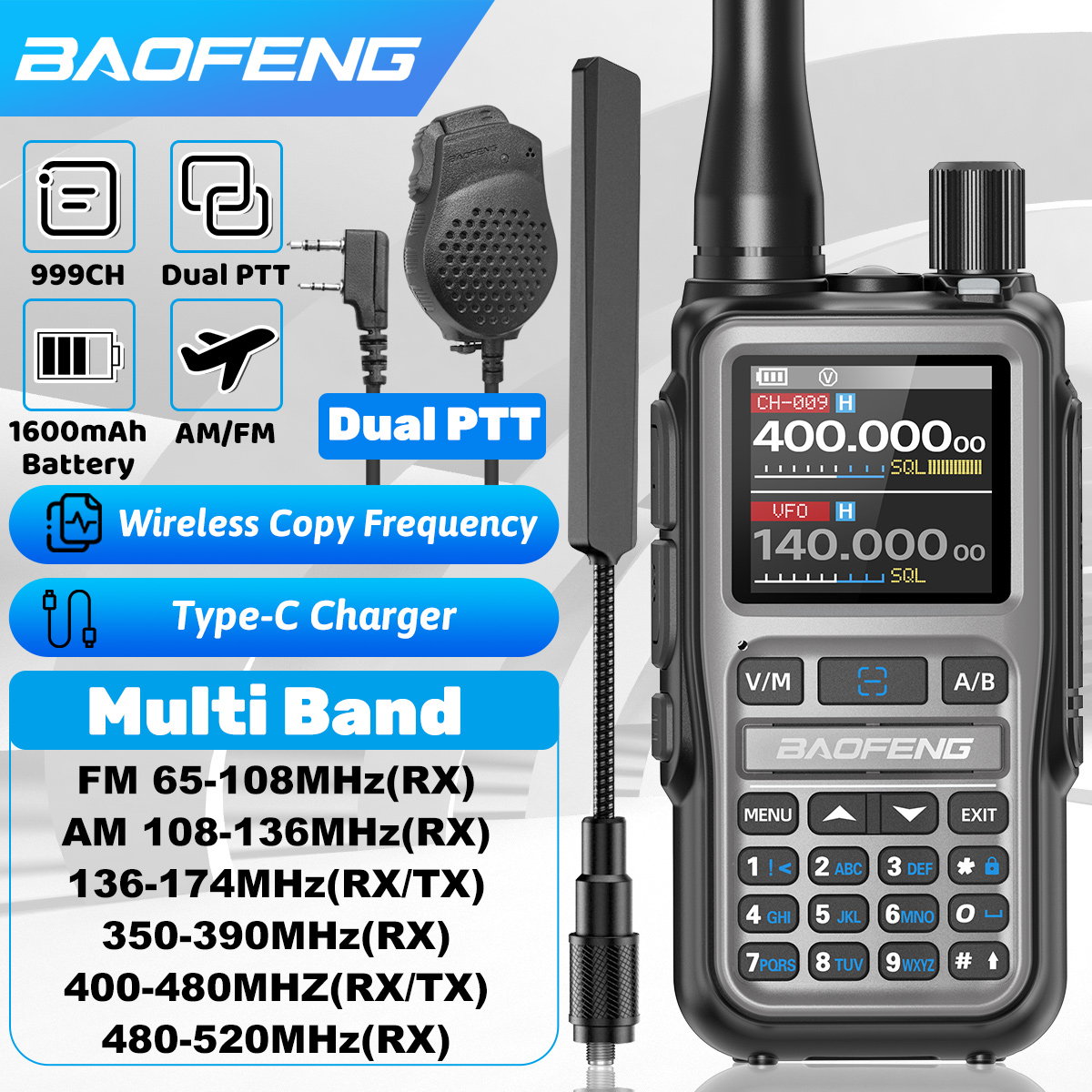 Mini Walkie Talkie Bluetooth Programmable Ham Radio with Dual PTT Long Range Communication