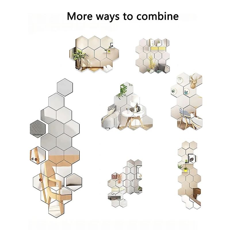 45pcs Mirror Wall Sticker Hexagon Wall Art Sticker DIY Decorative Tiles