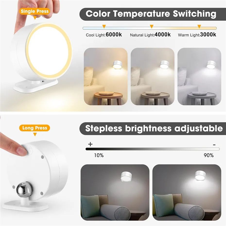 Rechargeable RGB LED Wall Lamp with Remote, Touch Control & Magnetic 360° Rotation Night Light