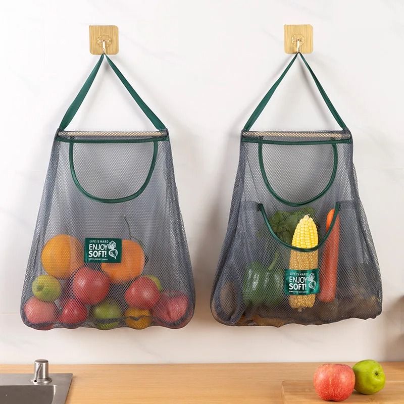 Reusable Mesh Storage Bags for Kitchen Fruit and Vegetable Hanging Organizer