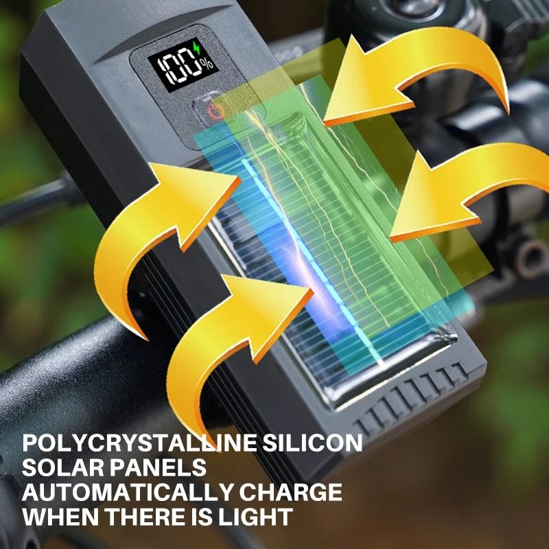 Multi Function Bicycle Headlight with Solar Charging and Digital Display