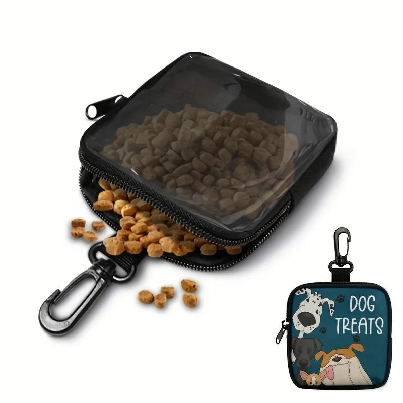 Dog Print Dog Treat Bag with Hook & Zipper – Clip-On Dog Training Treat Pouch for Walks
