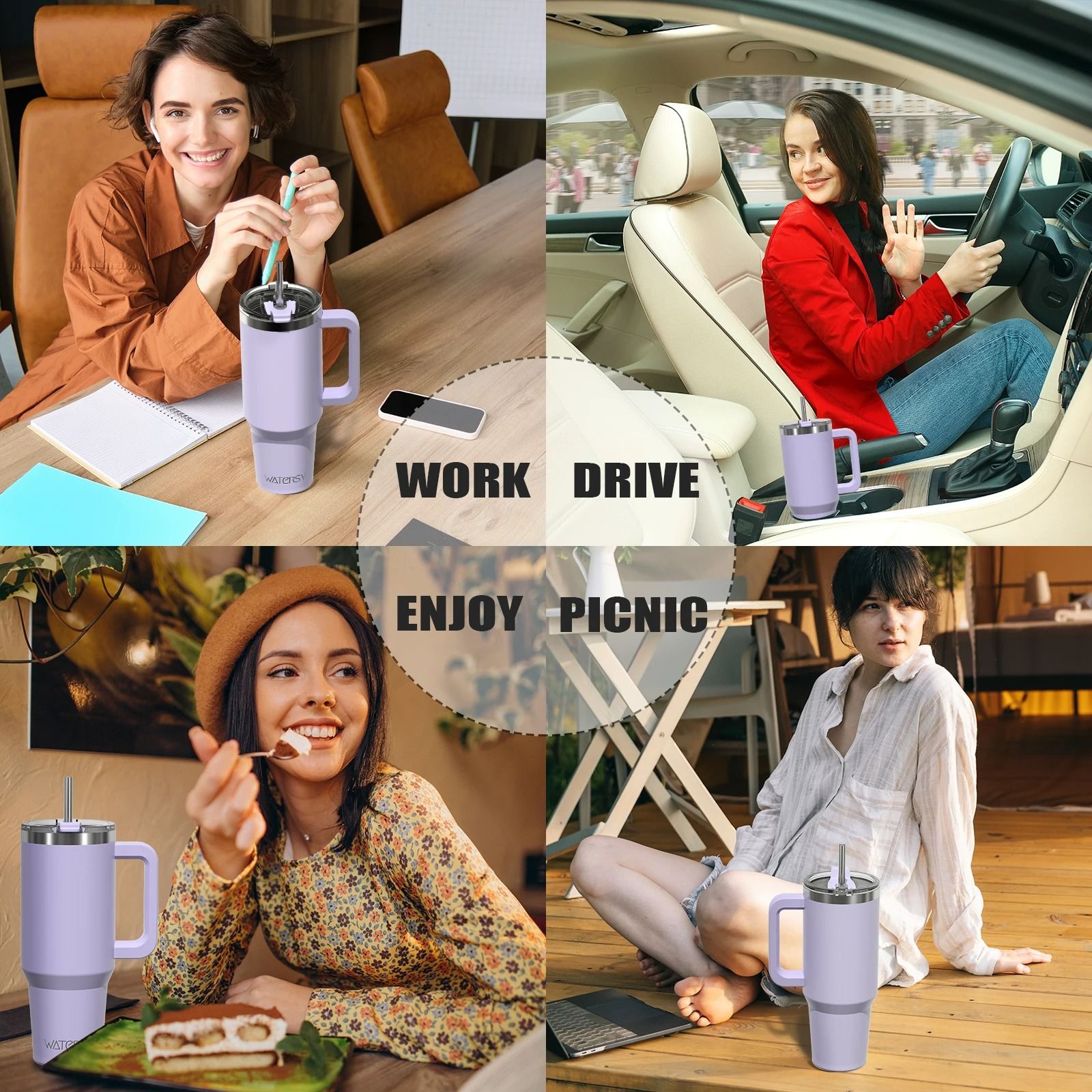 Insulated Stainless Steel Tumbler with Handle and Straw, Large Capacity