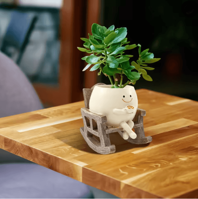 Smile Face Planter Rocking Chair Plant Pot Decorative Indoor Flower Pot