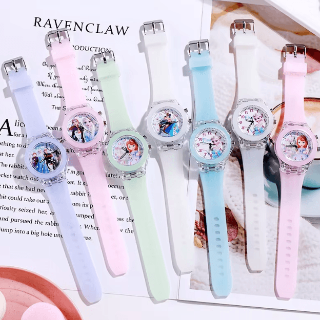 Disney Frozen Kids Light-Up Watch – Princess Elsa Silicone Strap Cartoon Wristwatch