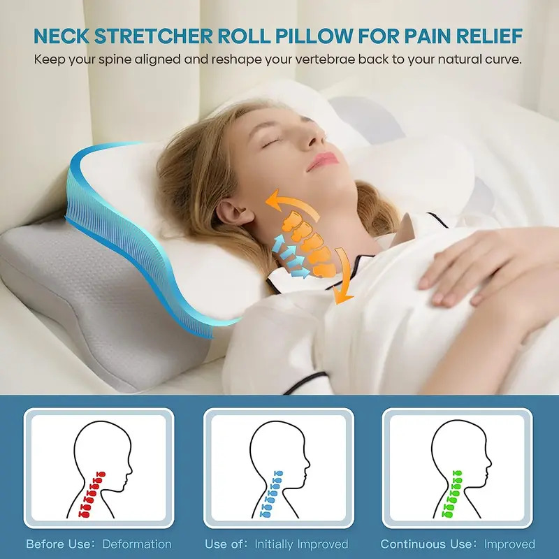Memory Foam Neck Pillow for Neck and Shoulder Pain Relief, Odorless Orthopedic Ergonomic Cervical Pillow