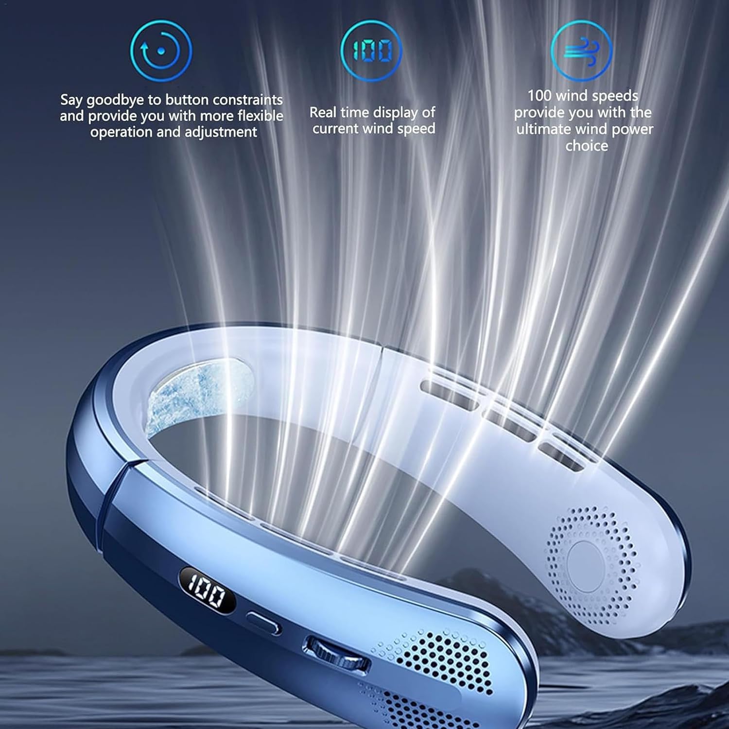 Xiaomi Bladeless Neck Fan – 8000mAh Portable Rechargeable Hanging Fan with LED Display & Silent Airflow