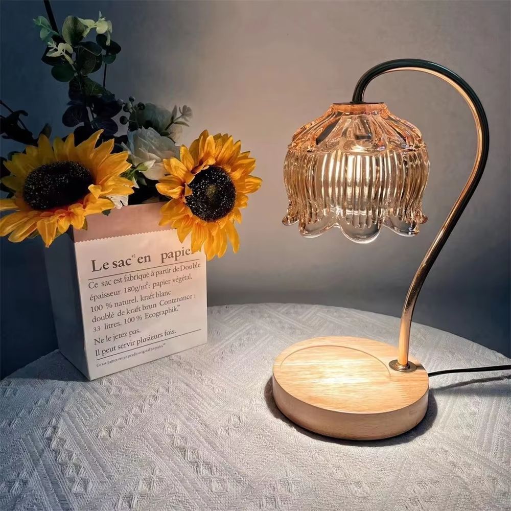Retro Petal Candle Warmer Lamp Dimmable Wax Melt Fragrance Warmer with Candle Tray