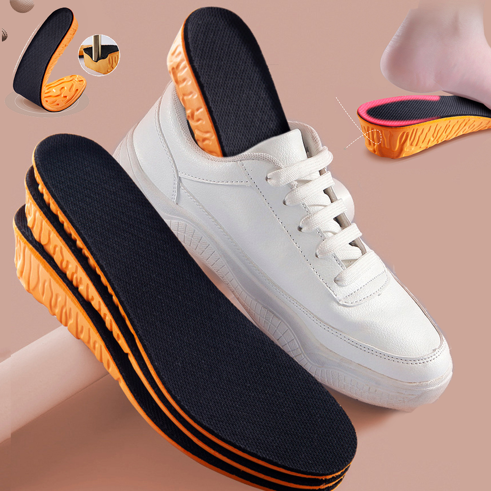 Mens Invisible Height Increase Sport Insoles with Orange EVA Memory Foam Shoe Sole Pad for Comfortable Breathable Foot