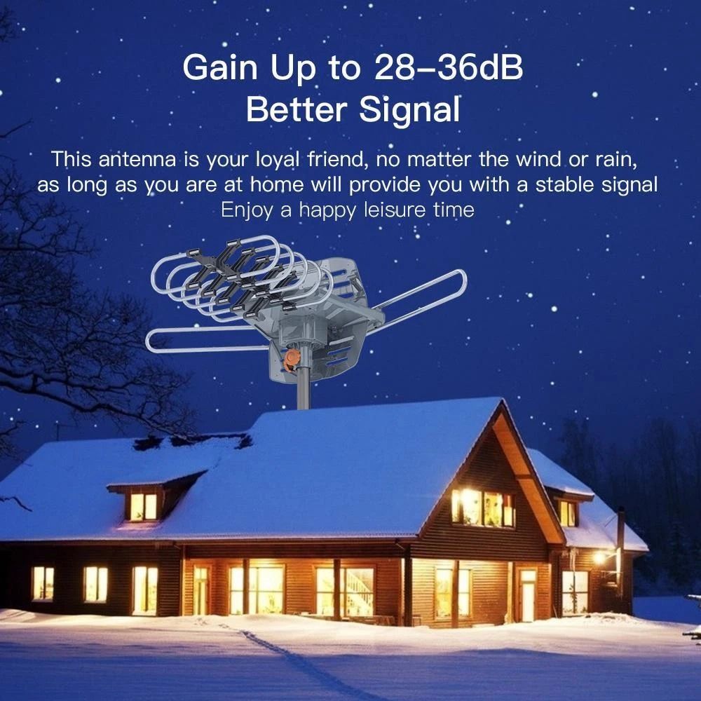 Outdoor TV Antenna Motorized 4K HDTV with Rotator and Amplification for Enhanced Signal Reception