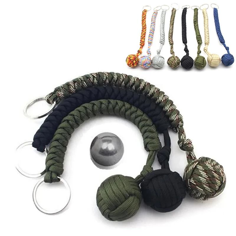 Paracord Monkey Fist Keychain Outdoor Safety Accessory with Steel Core