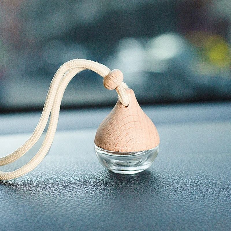 Aura-Drive Refillable Car Pendant – 6ml Glass & Wood Essential Oil Diffuser