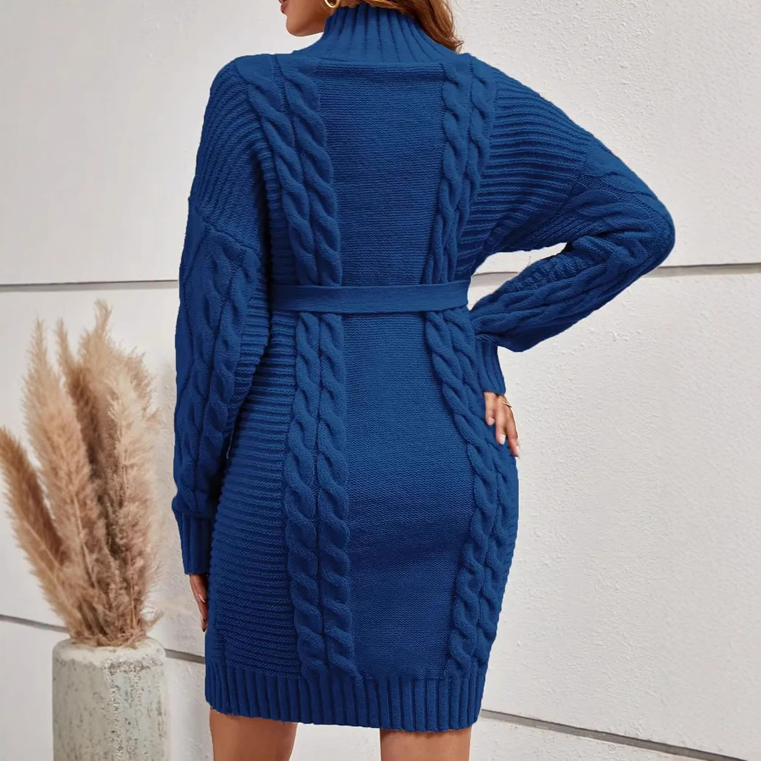 Maternity Photoshoot Dress, Pregnancy Knitted Sweater Dress with High Neck, Long Sleeves for Autumn Winter Warm Clothing