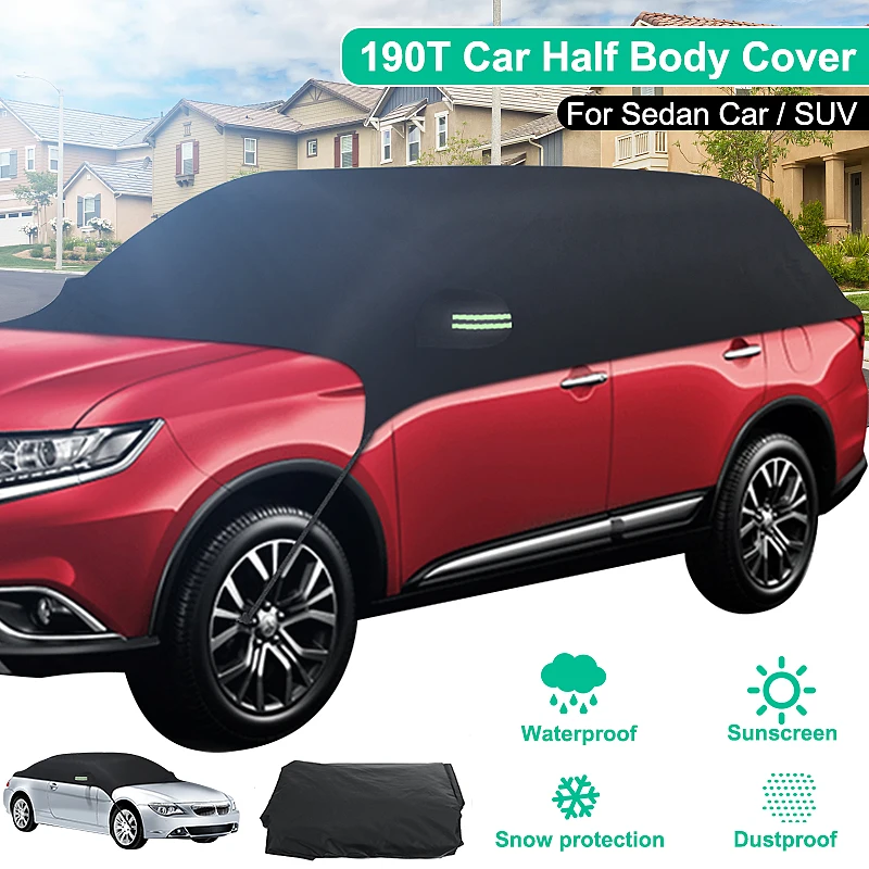 Universal Half Car Cover, Waterproof Car Sun Shade Cover, Sun UV, Snow, Dust, Rain Resistant, Durable Covers Car Care