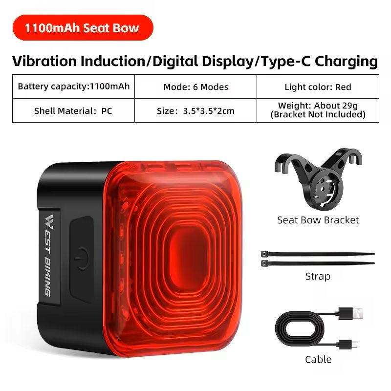 Bike Rear Light with Brake Sensing and Digital Power Display