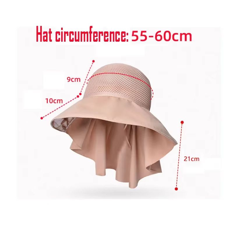 Women's Summer Sun Hat with Face and Neck Protection – Lightweight Mesh Bucket Hat with Shawl and Bow Detail