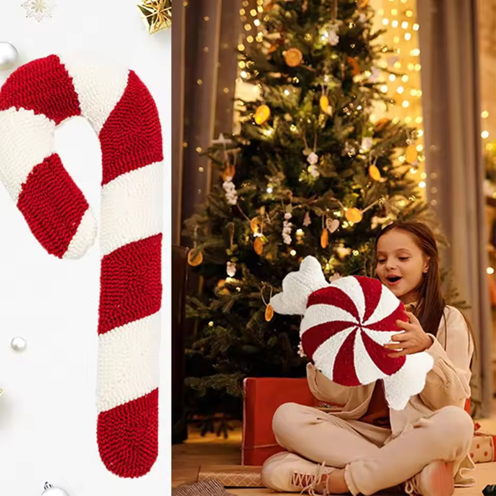 Christmas Cartoon Pillow, New Soft Plush Red Decoration Pillow, Candy Crutch Living Room Sofa Cushions