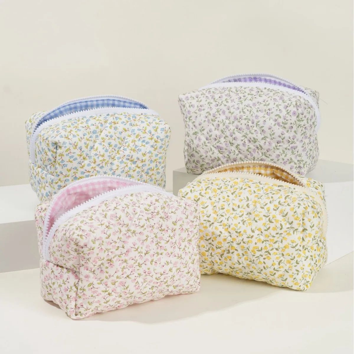 Floral Quilted Cosmetic Bag Large Capacity Makeup Organizer