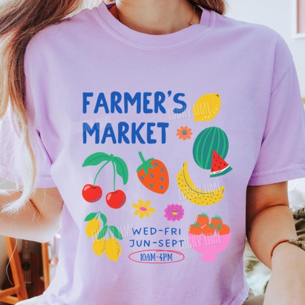 Farmers Market Cropped Shirt, Womens Boxy Tee, Crop Top, Flower Market Tshirt, Fruit Shirt, Tomato Shirt, Summer Apparel