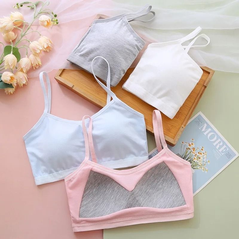 Cotton Girls Training Bra and Briefs Set Soft Wireless Underwear for Teen Girls