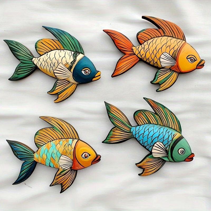 Colorful Tropical Fish Wooden Wall Art Nautical Coastal Decor Set