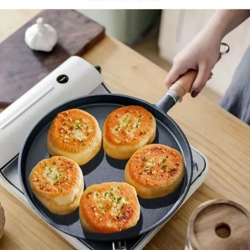 Uncoated Cast Iron Frying Pan Non-stick Pancake Pan Crepe Maker for Gas Induction Cooker Kitchen Cookware