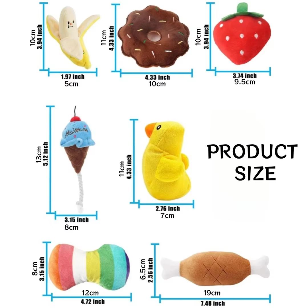 7-Piece Plush Puppy Chew Toys Set – Fun Fruit & Vegetable Squeaky Toys for Small Dogs and Puppies