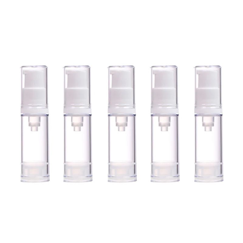 5-Piece Airless Pump Bottle Set (5ml/10ml/15ml) Leak-Resistant Refillable Travel Containers