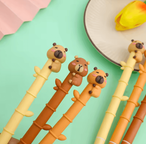CapiCute Capybara Gel Pen Set – 3PCS Cute Cartoon Gel Pens Bamboo Style