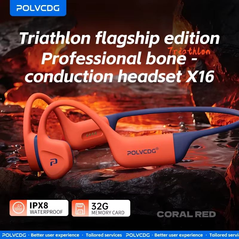 POLVCDG X16 Bone Conduction Waterproof Headphones 32GB Bluetooth 5.4
