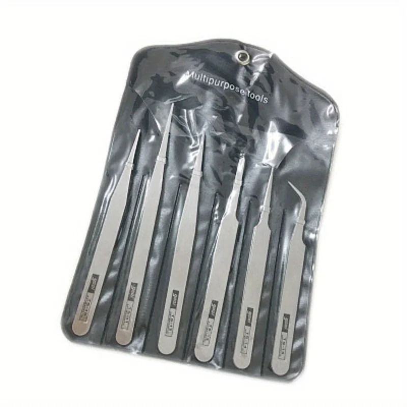 6 Piece Precision Tweezers Set Stainless Steel Fine Tip Repair Tools