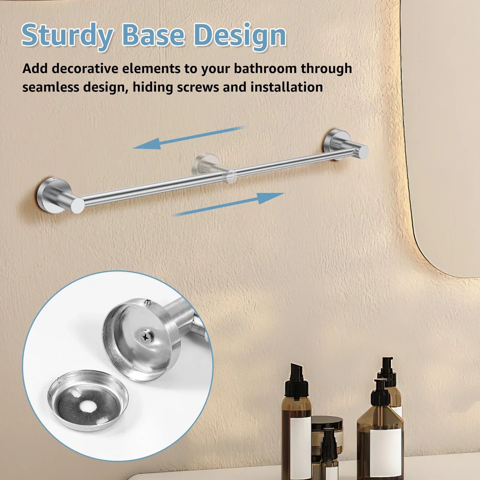 Adjustable Stainless Steel Retractable Towel Bar Wall Mounted Space-Saving Towel Holder