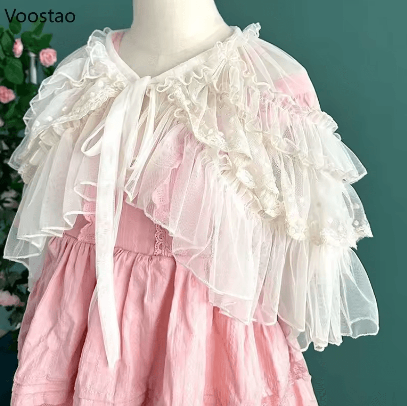 Lolita Lace Kawaii Poncho Cape Sweet Mesh Gothic Lolita Shawl Coat