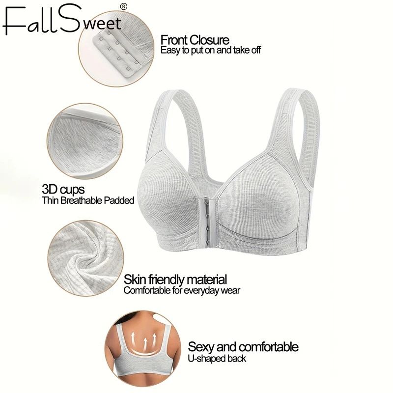 Fallsweet Seamless Front Closure Wire Free Push Up Bralette Full Coverage