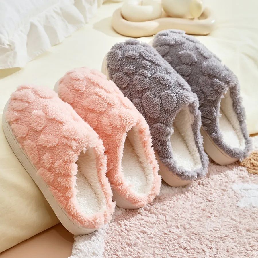 Warm Cotton House Slippers for Women & Couples – Soft Fluffy Indoor Flat Shoes