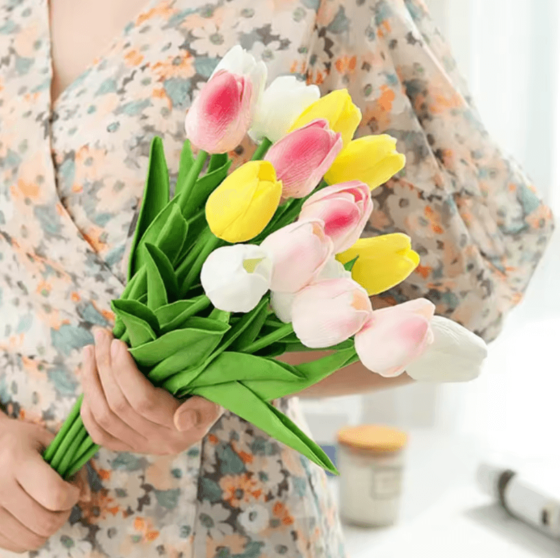 10-Piece Real Touch Tulip Bouquet – Lifelike Artificial Flowers for Home, Wedding & DIY Decor