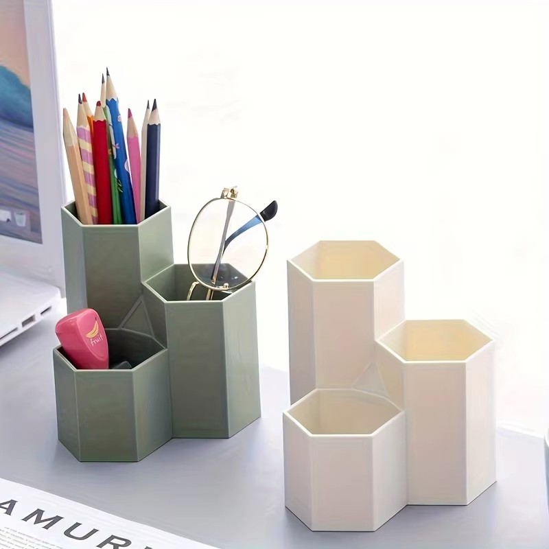 Multifunctional Desktop Storage Box Three-grid Pen Holder Makeup Brush Stationery