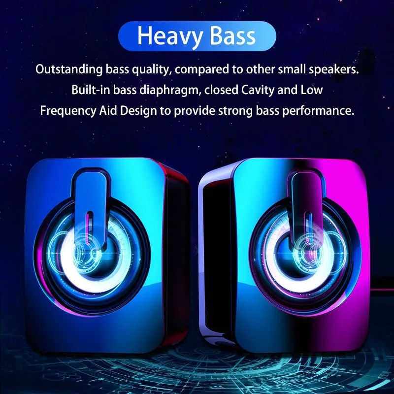 USB Wired Computer Speakers with HiFi Stereo Sound, LED Light, and Microphone