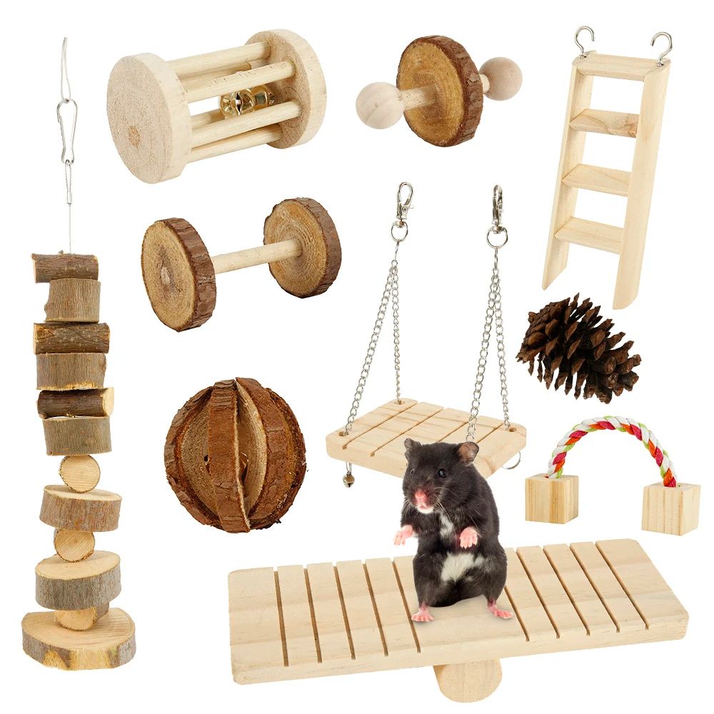 Natural Wooden Small Pet Chew Toy Set