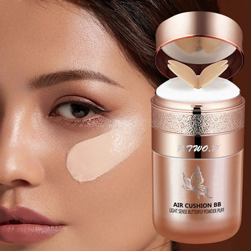 Air Cushion BB Cream with Butterfly Powder Puff – Moisturizing Waterproof Oil-Control Foundation