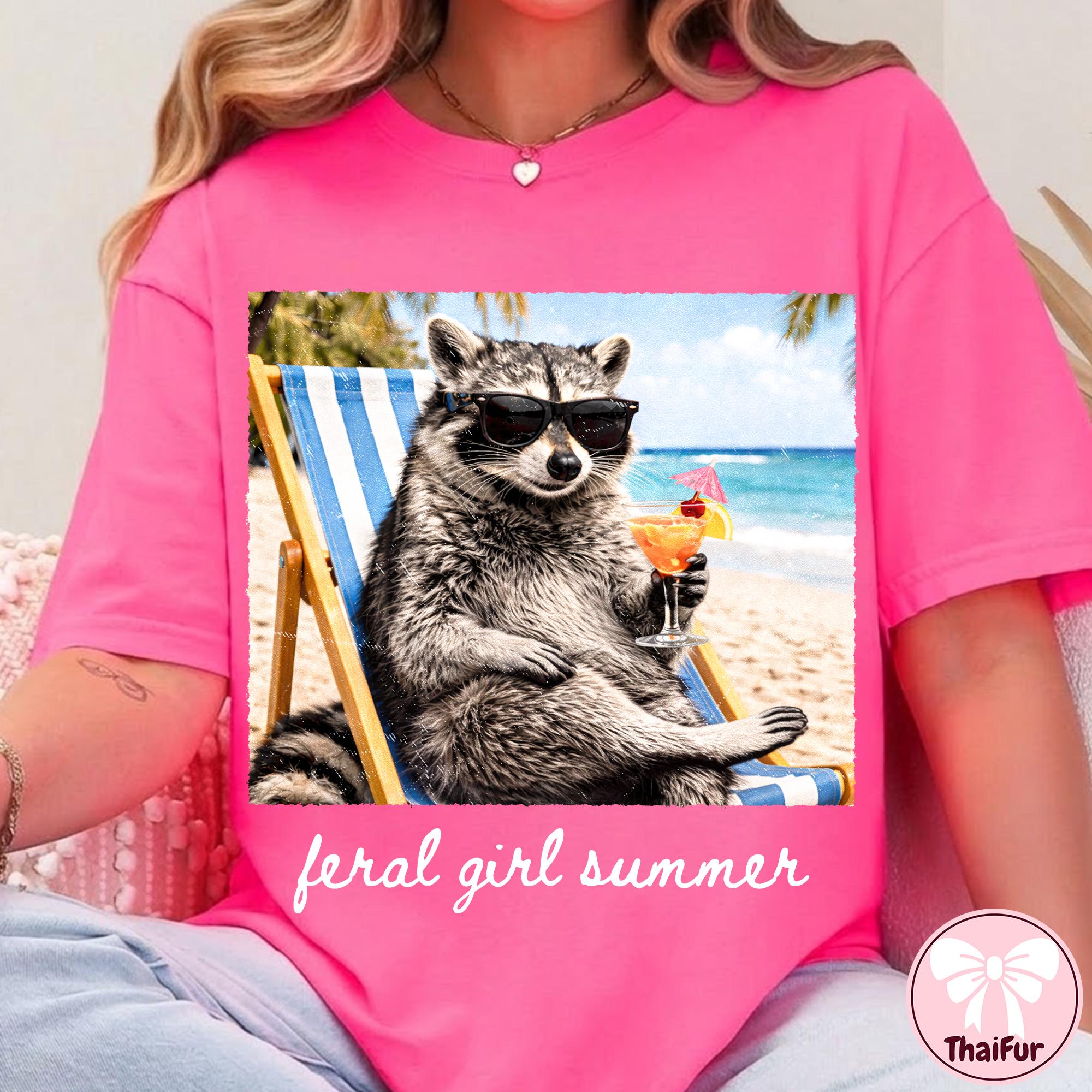 Feral Girl Summer Shirt Funny Raccoon Beach Graphic Tee Summer Vibes Gift