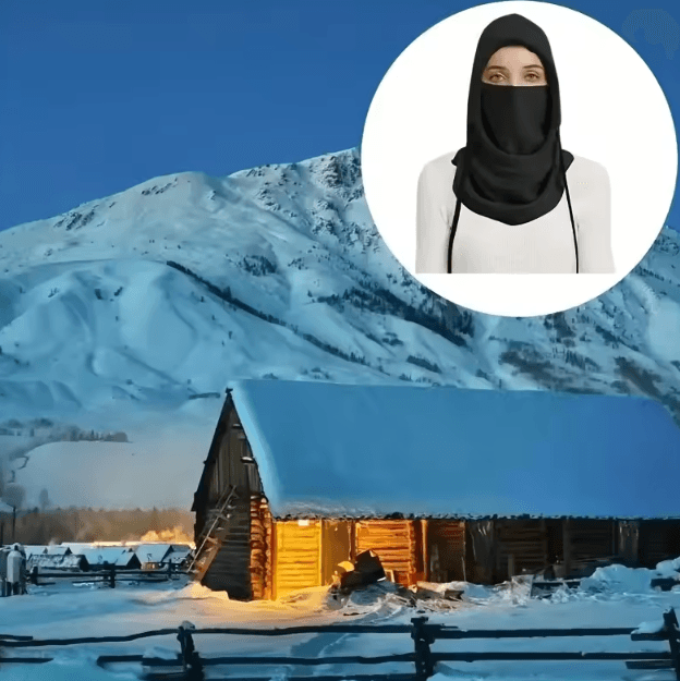 Windproof Knit Balaclava Hood with Drawstring Thermal Winter Face & Neck Cover