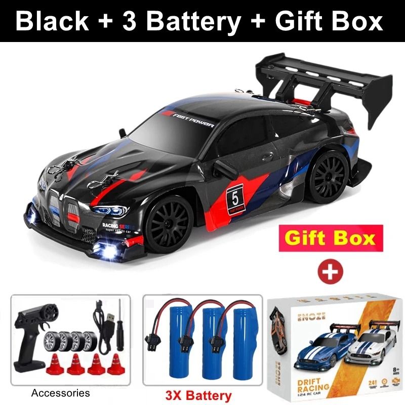 4WD RC Drift Car with LED Lights Rechargeable Remote Control Racing Toy