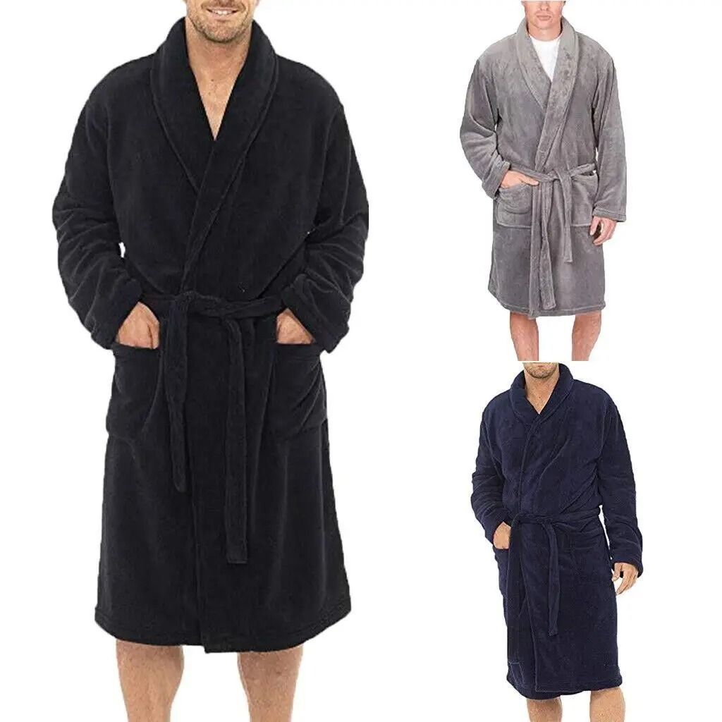Mens Fashion Winter Plush Shawl Robe – Warm Lengthened Home Sleepwear & Luxury Bathrobe Coat