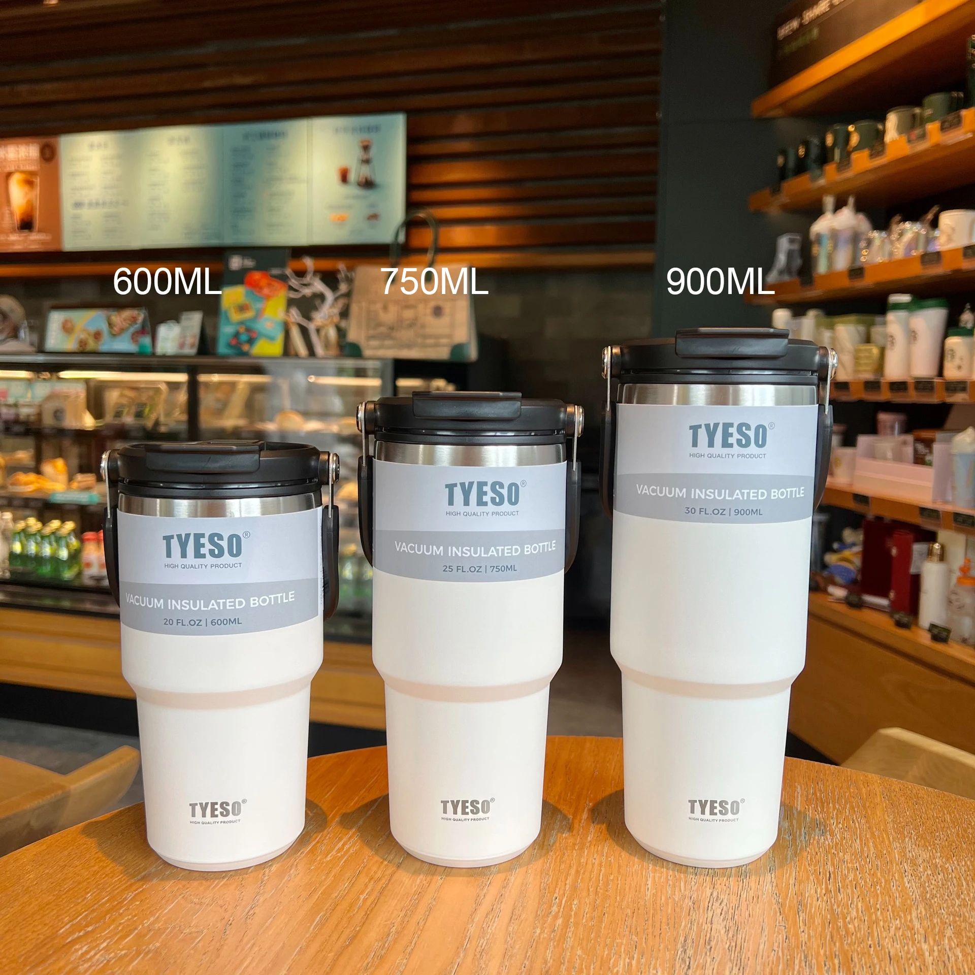 Vacuum Flask Car Water Bottle, 304 Stainless Steel Coffee Cup with Leak-Proof Lid, Handle & Non-Slip Base