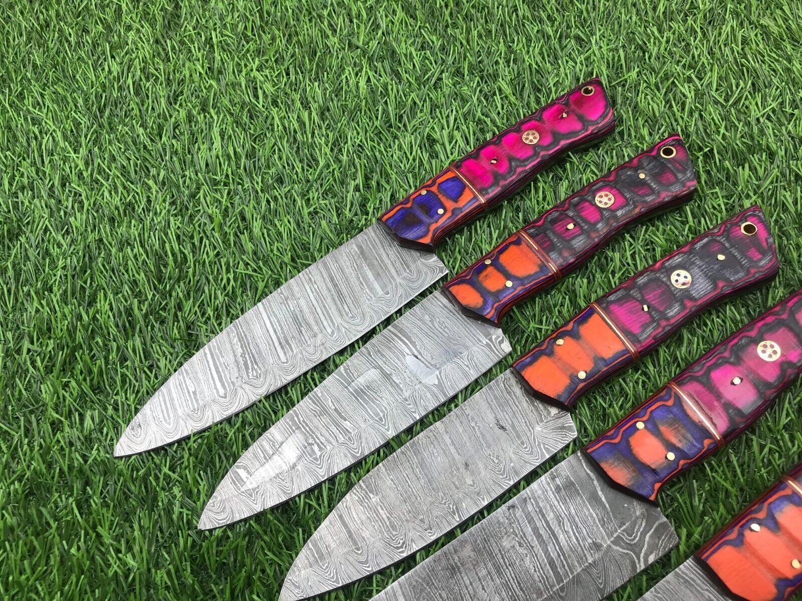 Custom Forged Damascus Steel Knives – 6 Piece Camping Chef Set