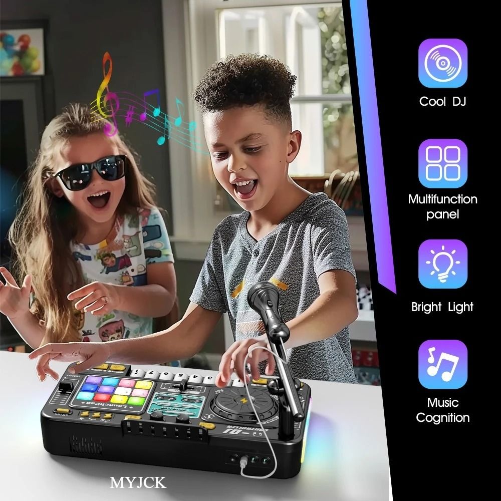 Kids DJ Mixer Keyboard with Microphone Bluetooth DJ Turntable Piano Set