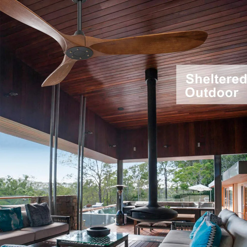 Modern Outdoor/Indoor Ceiling Fan with Remote Control, Energy DC Motor & Solid Wood Blades, Silent & Stylish Airflow