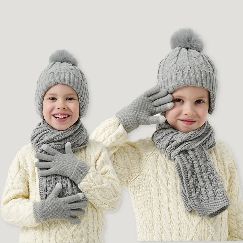 Kids Winter Hat Scarf Gloves Set for Boys & Girls – Soft Knit Cold Weather Accessory Set