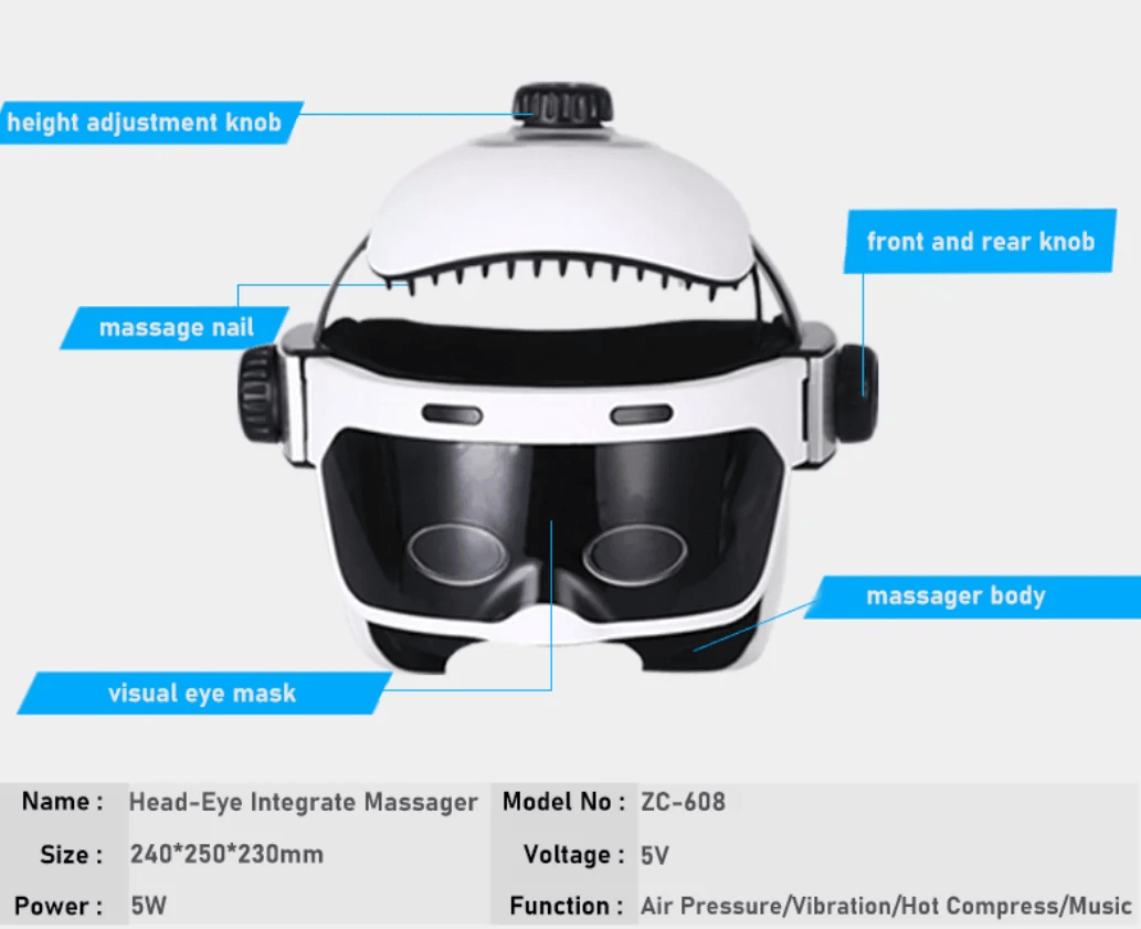 Wireless Head and Eye Massager Helmet with Heat and Air Pressure